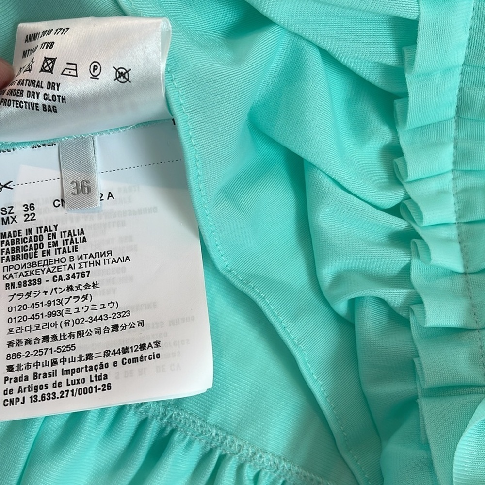 Miu Miu Teal High-Neck Ruffle Hem Long Sleeve Blouse - Picture 8 of 9
